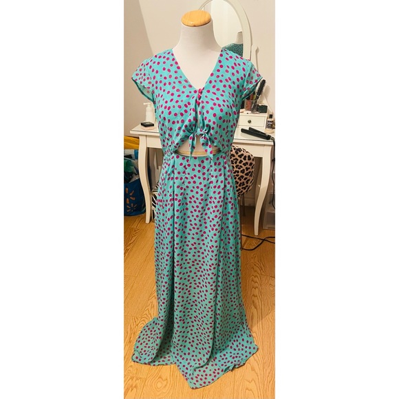 Lustre High School Lover teal polka dots dress Size 8 US Medium - Picture 3 of 8